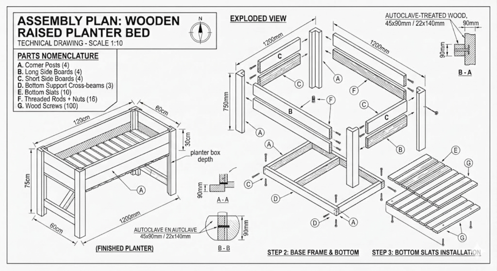 Blueprint of a raised planter bed